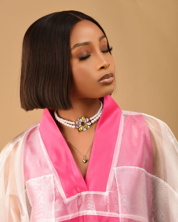 Frimpomaa organza boubou pink / white - Image 2
