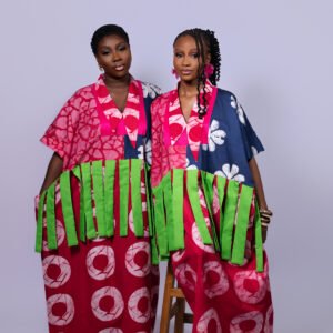 mame boubou | pink with green ruffles